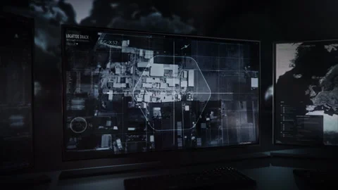 Spying on a military base in Palestine. Accessing satellite camera data. UI Stock Footage 264592353