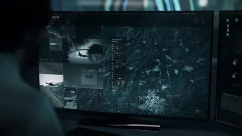 Spying system interface found multiple aircrafts used in a military operation Stock Footage 272766194