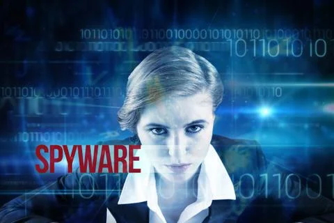Spyware against blue technology design with binary code Stock-Illustration