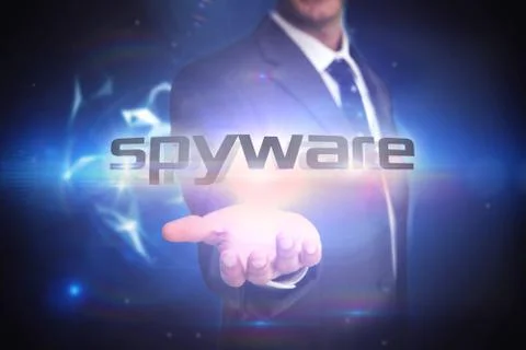 Spyware against glowing technological background Stock Illustration