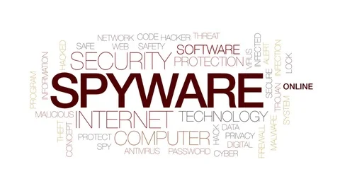 Spyware animated word cloud, text design animation. Kinetic typography. Stock Footage 75367050