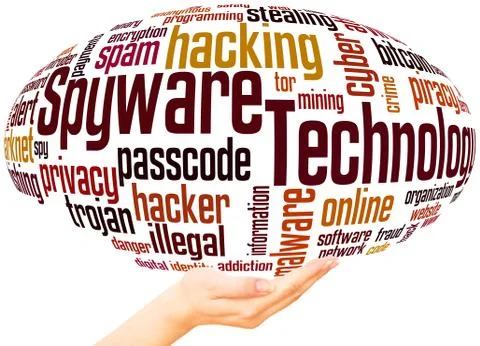 Spyware Technology word cloud hand sphere concept Illustrazione stock
