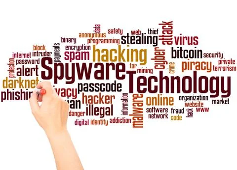 Spyware Technology word cloud hand writing concept Illustrazione stock
