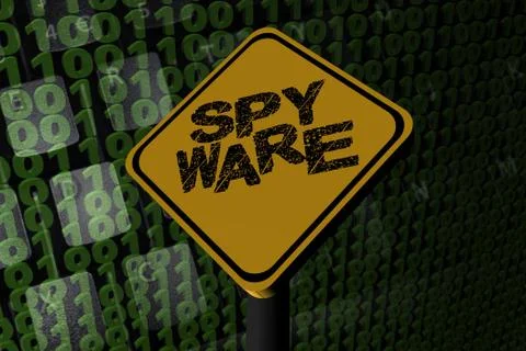 Spyware warning sign on binary code illustration Stock Illustration
