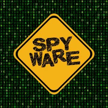 Spyware warning sign on hex code illustration Stock Illustration