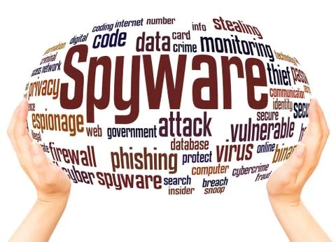Spyware word cloud hand sphere concept Stock Photos