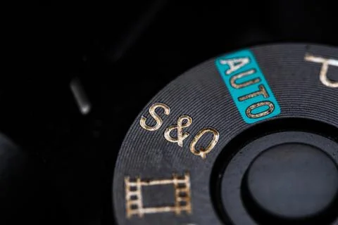 The S&amp;Q record adjustment dial is close on the camera. Old and dirty Stock Photos
