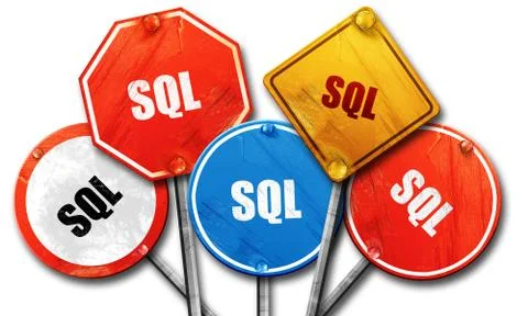 Sql, 3D rendering, rough street sign collection Stock Illustration