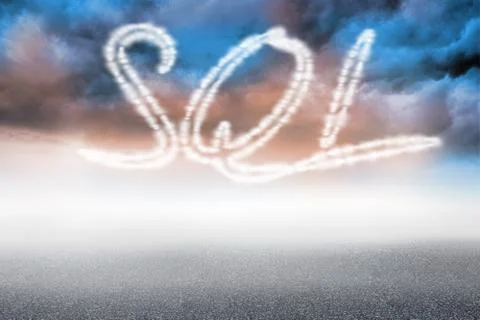 Sql against cloudy landscape background Stock Illustration