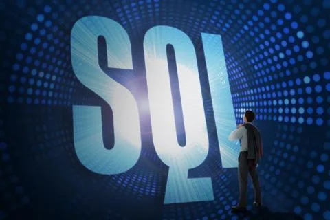 Sql against futuristic dotted blue and black background 스톡 일러스트