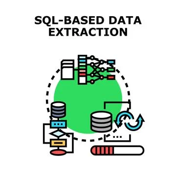 Sql based data extraction processing information system Stock Illustration