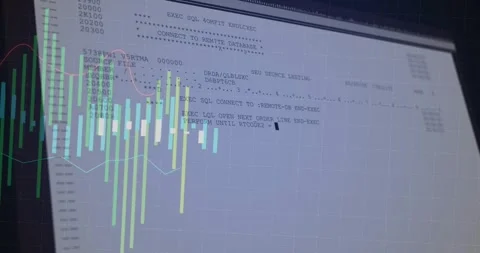 SQL commands executing in terminal animating bars resizing for data aggregation Stock-Footage 317206757