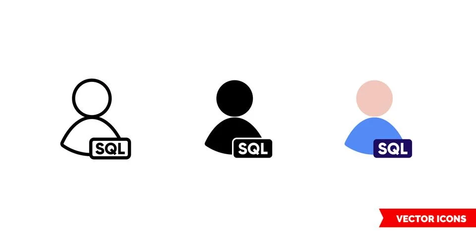SQL database administrators icon of 3 types color, black and white, outline.  Stock Illustration