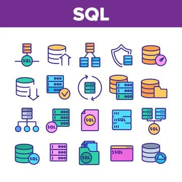 Sql Database Collection Elements Icons Set Vector Stock Illustration