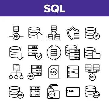 Sql Database Collection Elements Icons Set Vector Stock Illustration