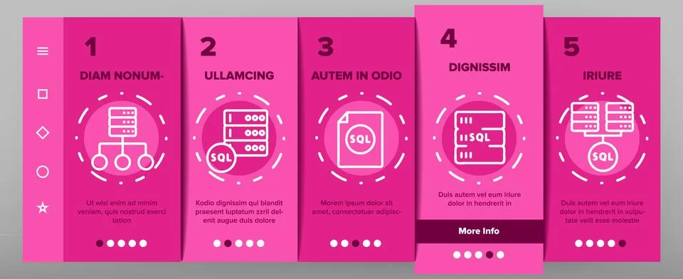 Sql Database Onboarding Icons Set Vector Stock Illustration