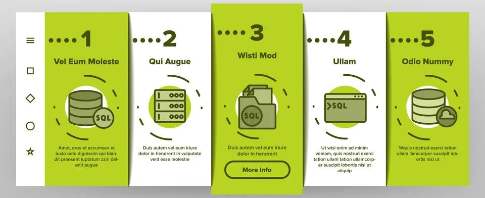 Sql Database Onboarding Icons Set Vector 库存插图