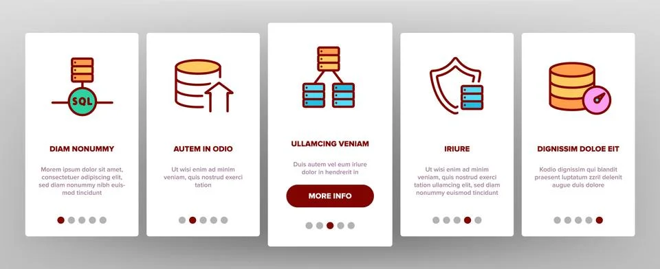 Sql Database Onboarding Icons Set Vector Illustrazione stock