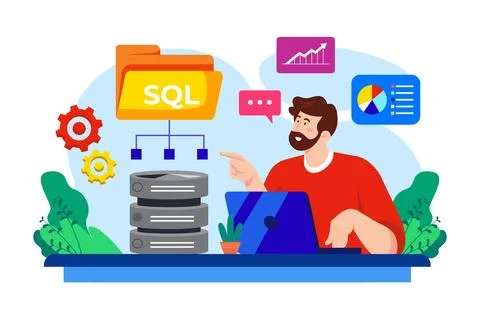 SQL Developer flat illustration concept on white background Stock Illustration