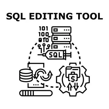 Sql editing tool managing database information coding Stock Illustration