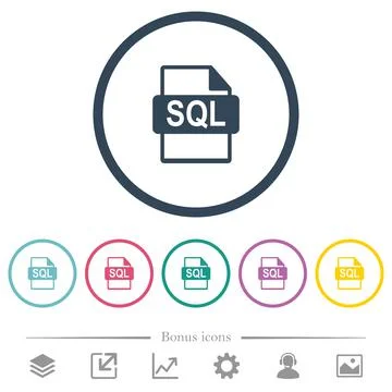 SQL file format flat color icons in round outlines Illustrazione stock