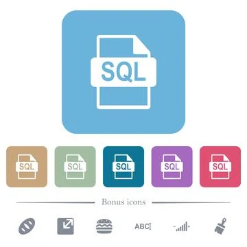 SQL file format flat icons on color rounded square backgrounds Illustrazione stock