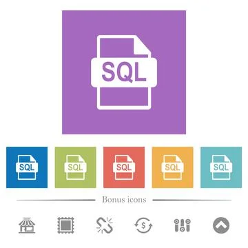 SQL file format flat white icons in square backgrounds 库存插图