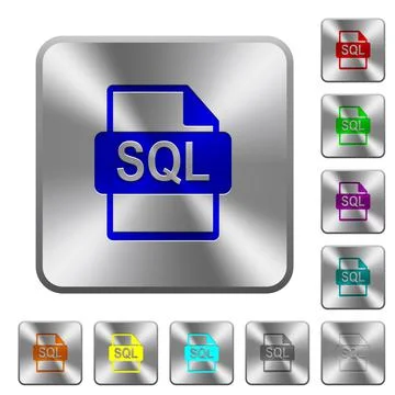 SQL file format rounded square steel buttons Stock Illustration