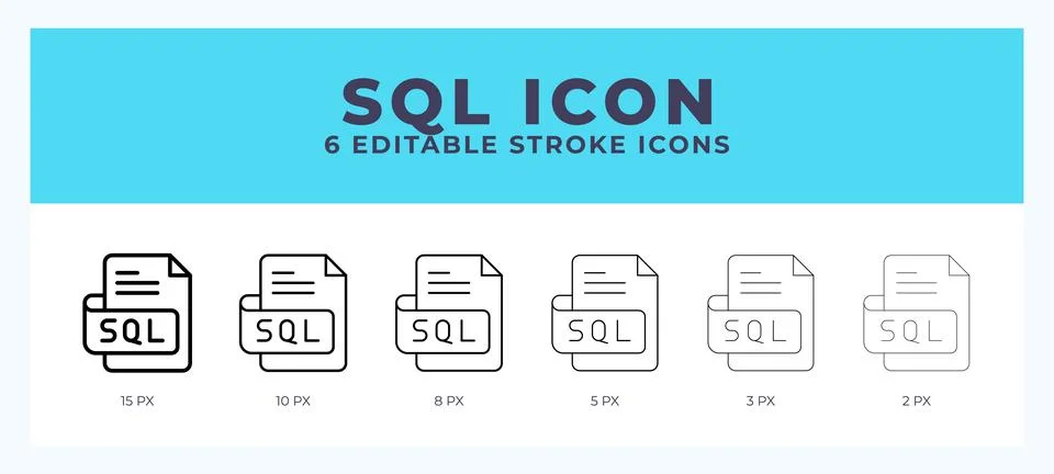 Sql file icon with different stroke. Editable stroke. Vector illustration. Illustration