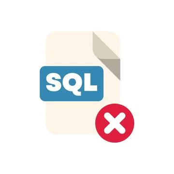 Sql file showing an error with a red cross symbol Illustrazione stock