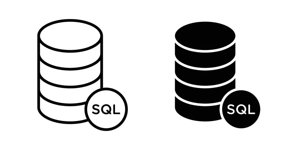 SQL icon linear versions pack on white background Stock Illustration