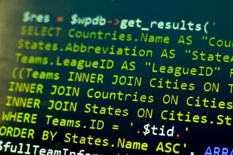 SQL query code Foto stock