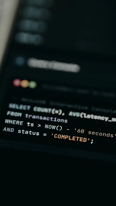 SQL query console showing cycling queries on Execute Stock Footage 331572923