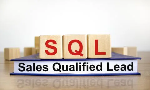 SQL sales qualified lead symbol. Wooden cubes on book with words 'SQL sales q Foto stock