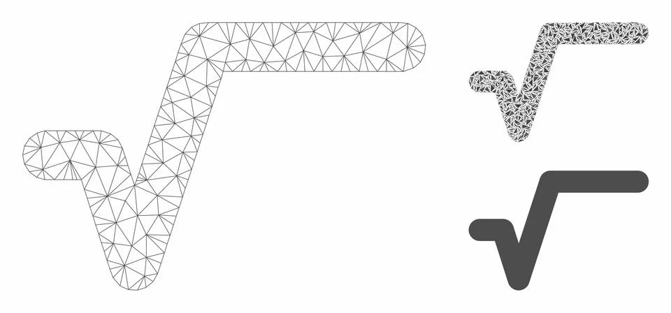 Sqrt Vector Mesh Network Model and Triangle Mosaic Icon Stock Illustration