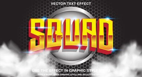 Squad 3d editable text effect template Stock Illustration