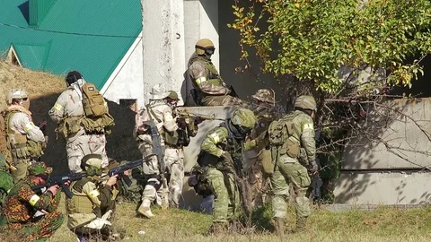 Squad of Soldiers at battlefield Stock Footage 81671728