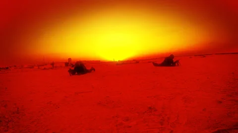 A squad of special forces soldiers returning from a mission at sunset. Stock Footage 30398664