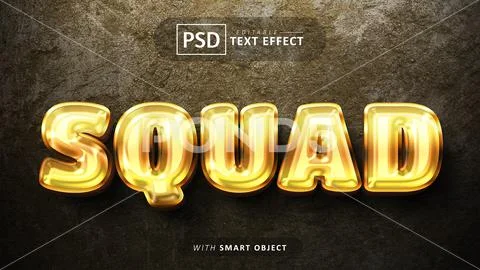 Squad text - editable 3d gold font effects PSD 템플릿