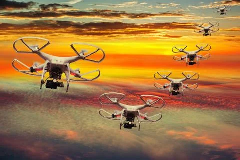 Squadron flying drones Stock Photos