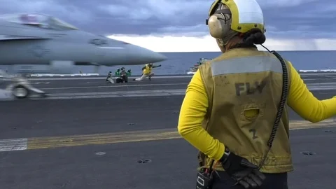 Squadrons assigned to Carrier Air Wing depart the USS Harry S. Truman - 2018 Stock Footage 107543817