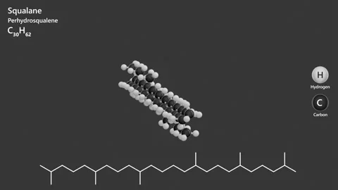Squalane. 3D model of a molecule. C30H62. Gray background. 3D render Stock Footage 295794785