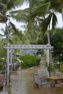 Squall hitting the deck at the Cooper Island Beach Club, Cooper Island, Briti Stock Photos