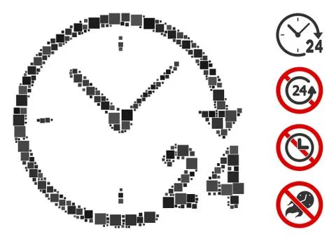 Square 24 Hours Clock Icon Vector Collage Stock Illustration