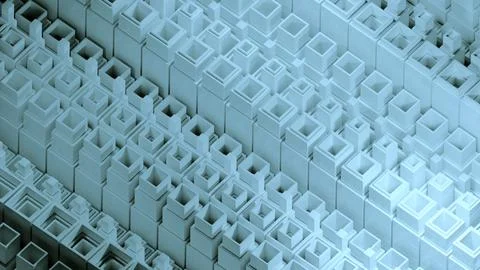 Square 3d columns move in waves. Design. Square pillars with inner rods move in Stockillustratie