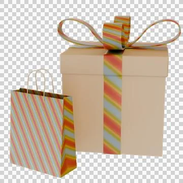 Square 3D shopping bag gift box present PNG sticker, design element cutout sale Stock Illustration