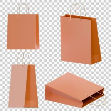 Square 3D shopping bag set orange present PNG, mockup template branding package Stock Illustration