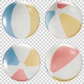 Square 3D summer beach ball inflatable PNG set, sticker clipart cutout design Stock Illustration