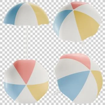 Square 3D summer beach umbrella parasol PNG set, sticker clipart cutout design Stock Illustration