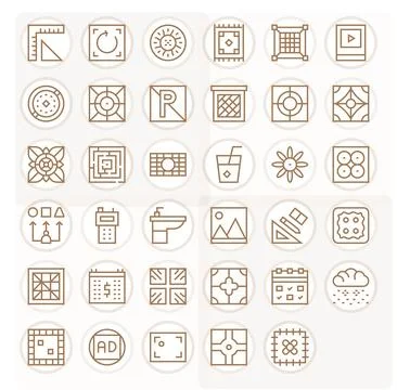 Square 64x64 Vector Icon Pack with 35 Regular Line PIXEL Perfect Elements Stock Illustration